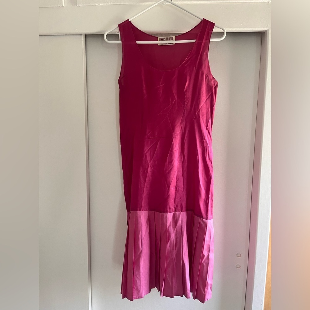Vintage Maggy London Jeannene Booher Dress sz 2 Petite Pink Drop Waist 100% Silk
